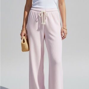 Cider Pink and White Striped Linen Pants Medium | Lightweight Summer Wide-Leg